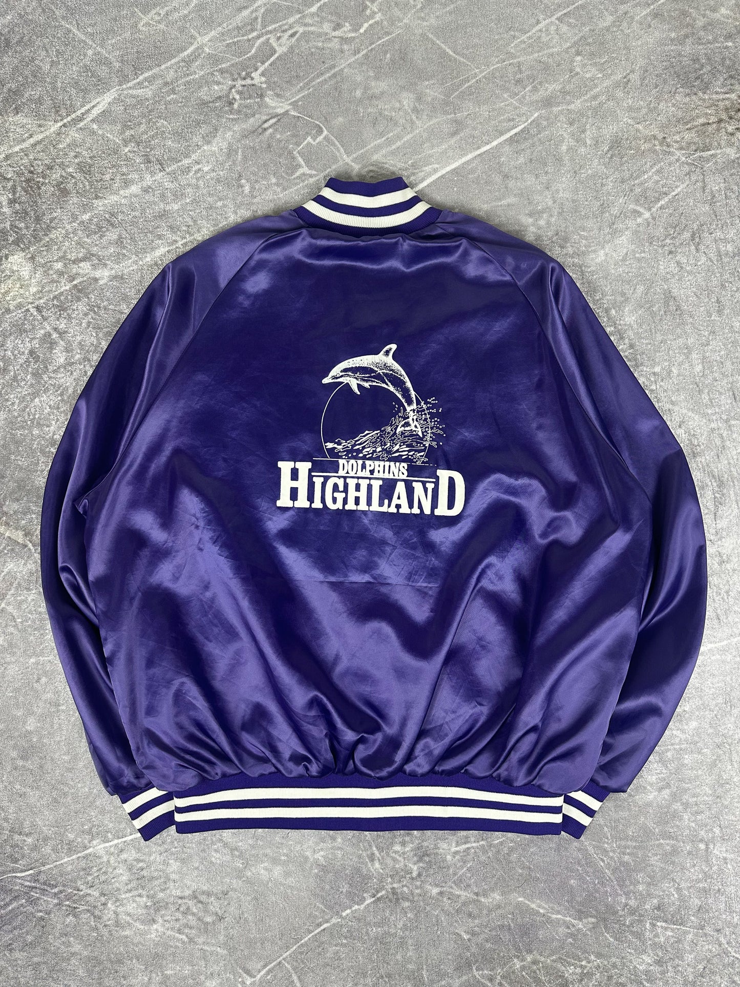 Vintage 90s Dolphins Highland Satin Varsity Jacket (XL)