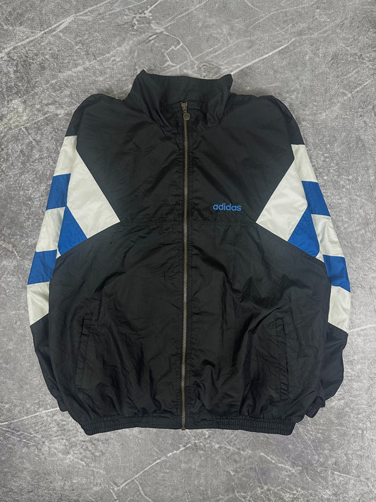 Vintage 90s Adidas Originals 3 Stripe Embroidered Spellout Nylon Windbreaker (L)