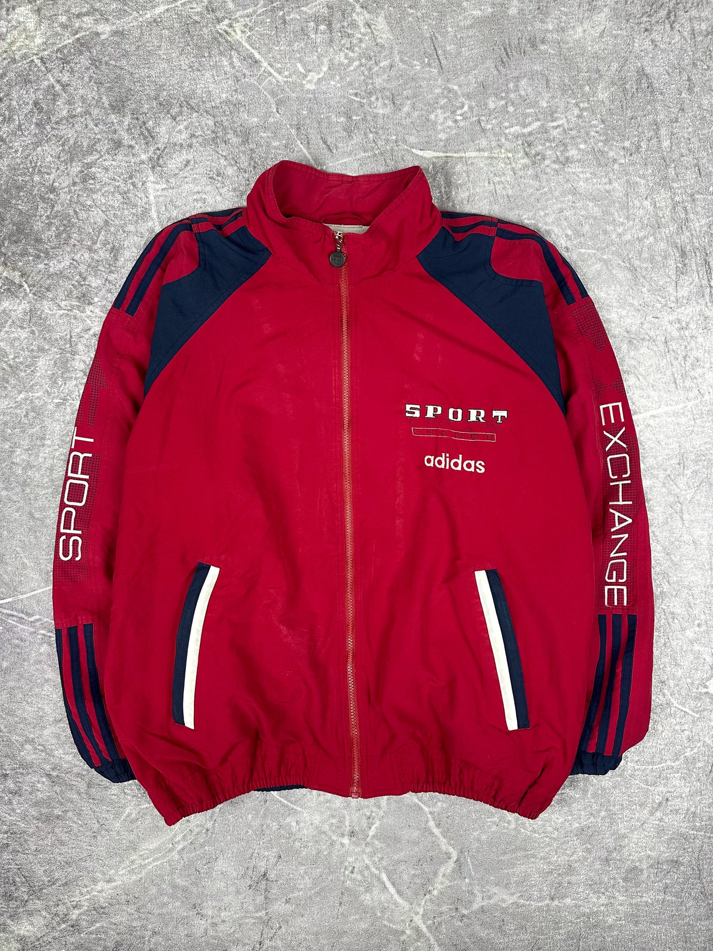 Vintage 90s Adidas Sport Exchange Embroidered Spellout Windbreaker Jacket (XL)