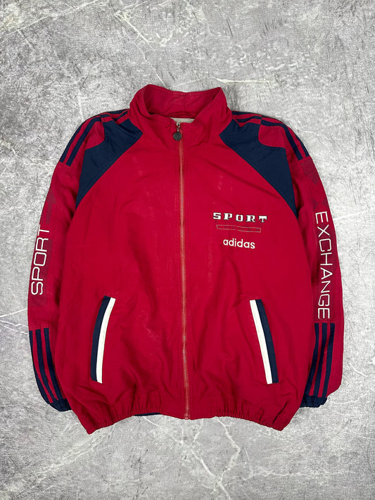 Vintage 90s Adidas Sport Exchange Embroidered Spellout Windbreaker Jacket (XL)