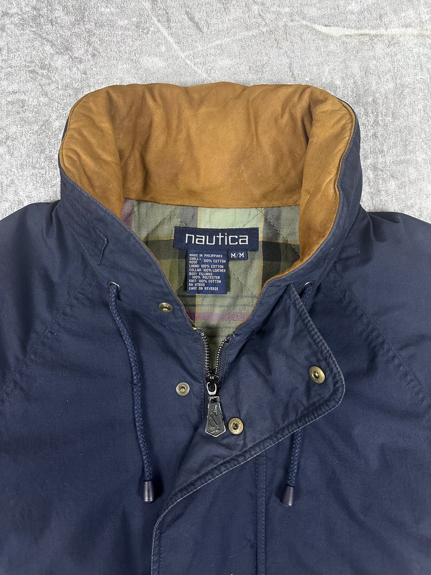Vintage 90s Nautica Plaid Lined Tortoise Shell Button Heavyweight Bomber Jacket (L)