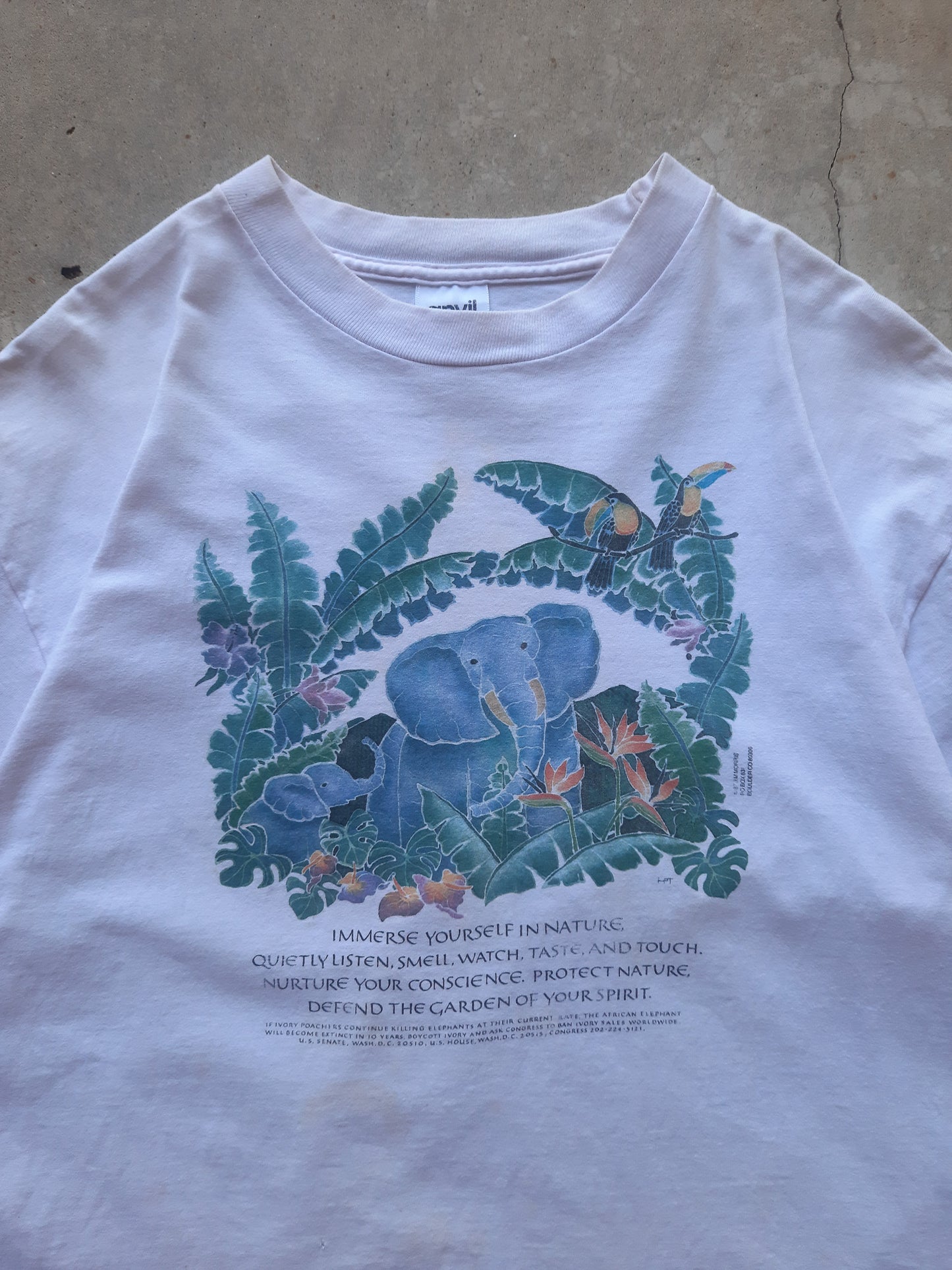 Vintage 1987 Jim Morris Protect Elephants Ban Ivory Poaching Environmental T-Shirt (XL)