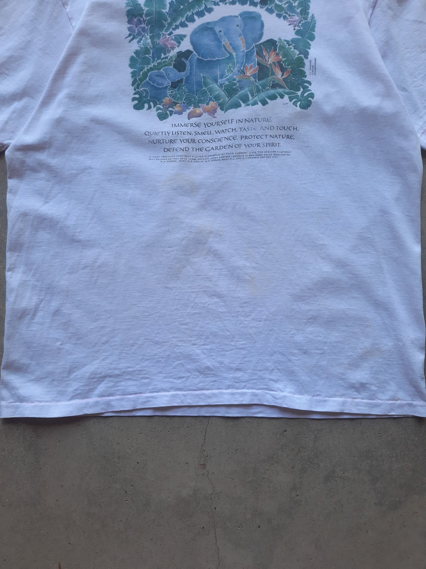 Vintage 1987 Jim Morris Protect Elephants Ban Ivory Poaching Environmental T-Shirt (XL)