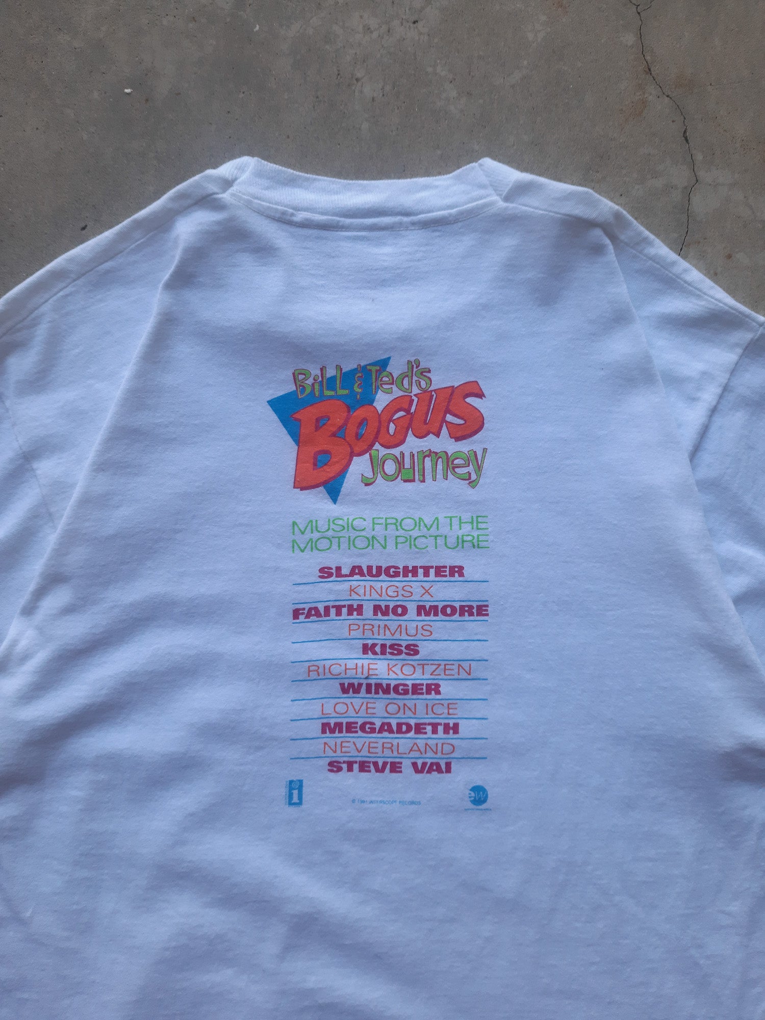 Vintage 1991 Interscope Records Bill & Ted's Bogus Journey Movie Soundtrack T-Shirt (XL)