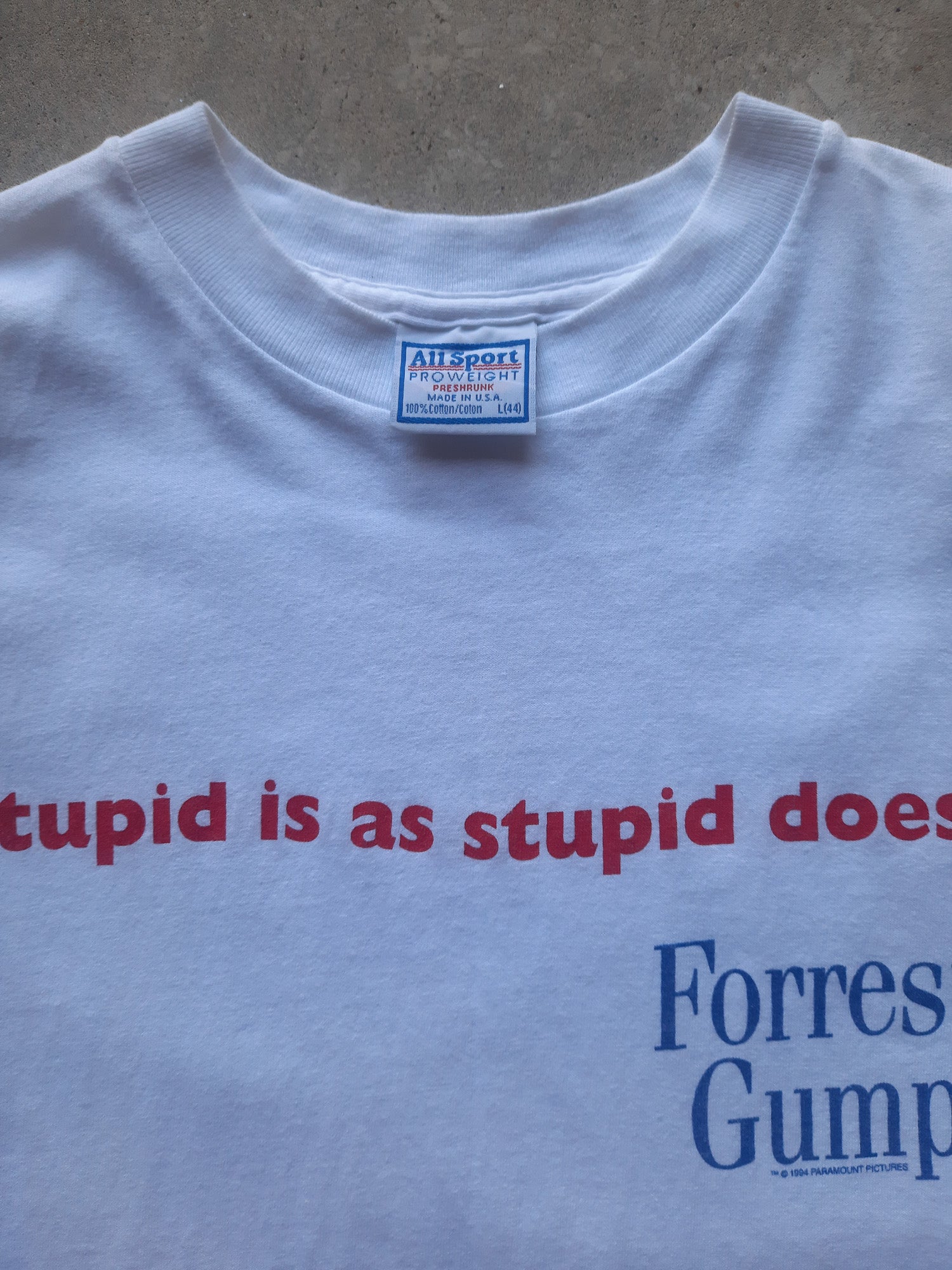 Vintage 1994 Paramount Pictures Forest Gump "Stupid is as stupid does." T-Shirt (L)