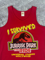 Vintage 1996 Universal Studios 'I Survived JURASSIC PARK' The Ride Singlet (L)