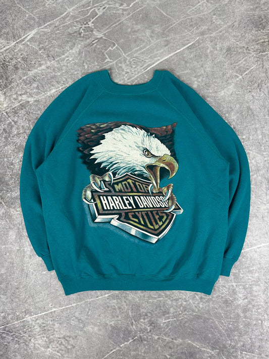 Vintage 90s Blank Harley Davidson Motorcycles Eagle 3D Emblem Reprint Sweatshirt (XL)