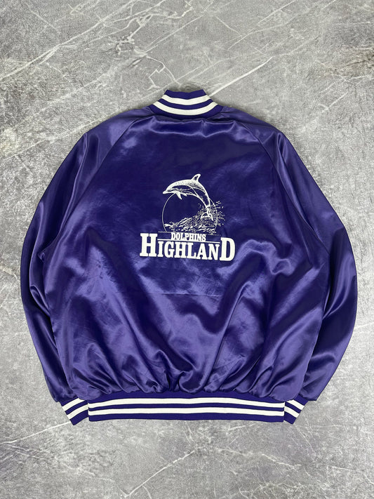 Vintage 90s Dolphins Highland Satin Varsity Jacket (XL)