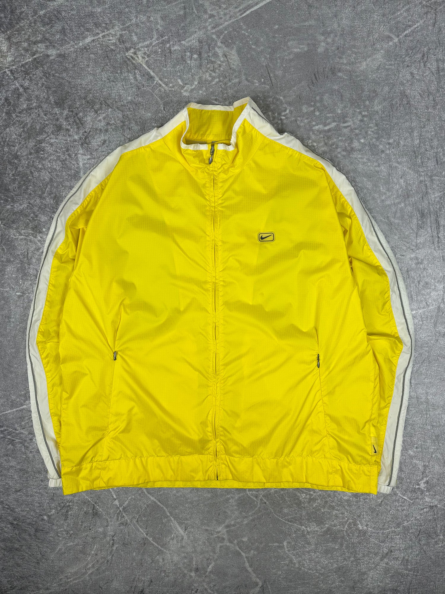 Vintage 00s Nike Tape Stripe 3M Block Spellout Windbreaker Jacket (XL)