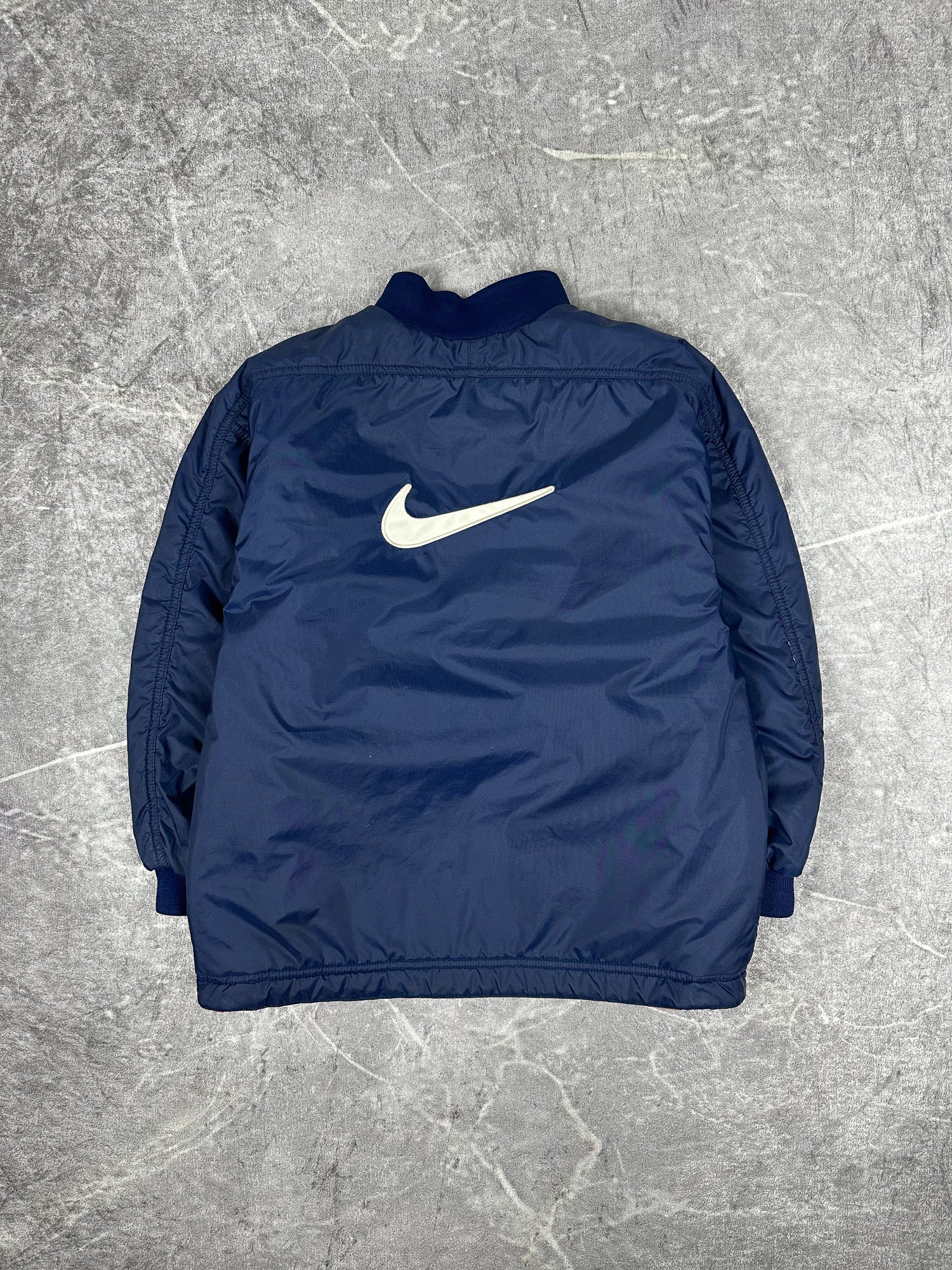 Vintage 90s Nike Reversible Embroidered Swoosh Bomber Jacket (S/8)