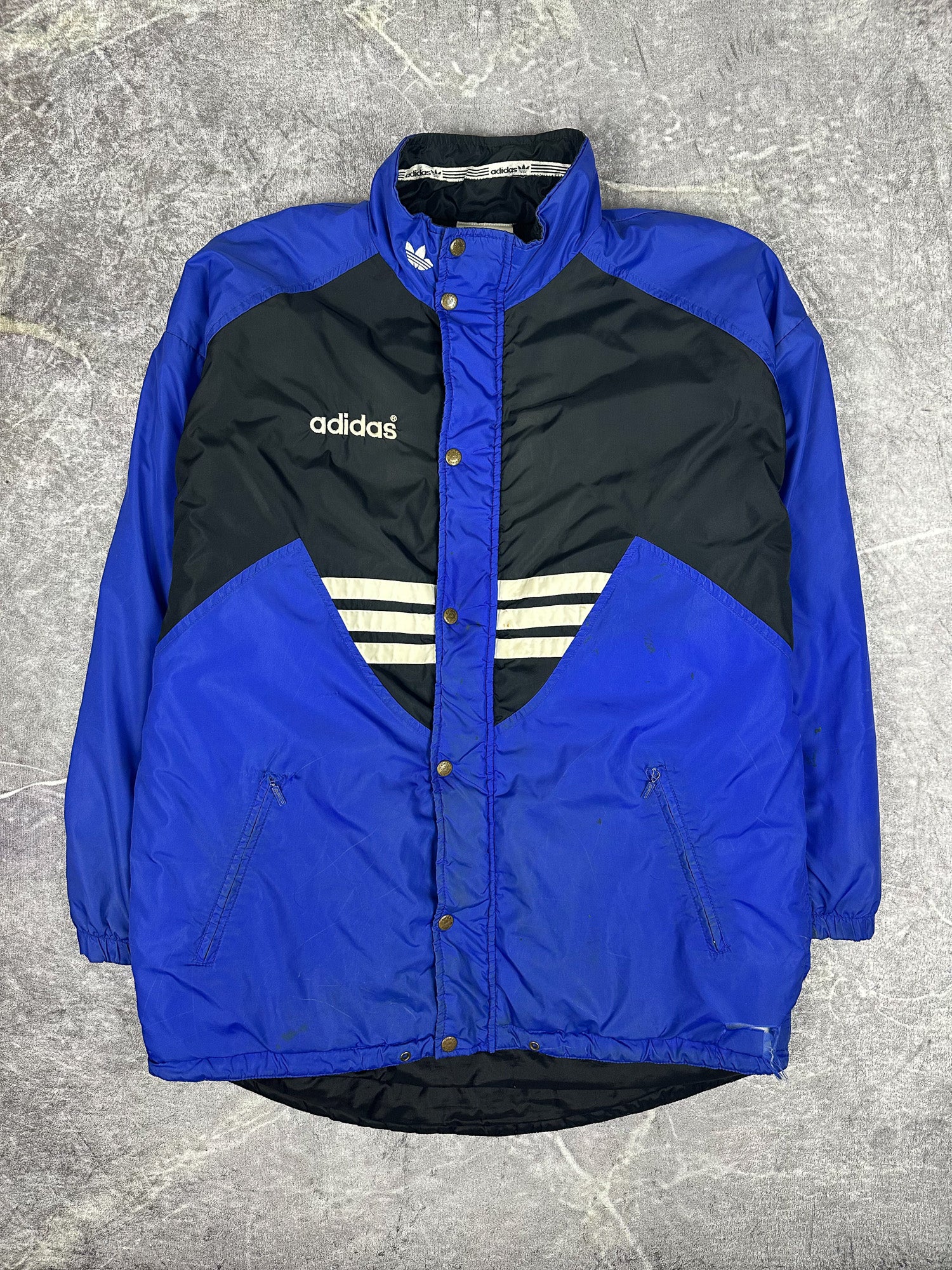 Vintage 90s Adidas Spellout 3 Stripe Trefoil Embroidered Training Parka Jacket (L)