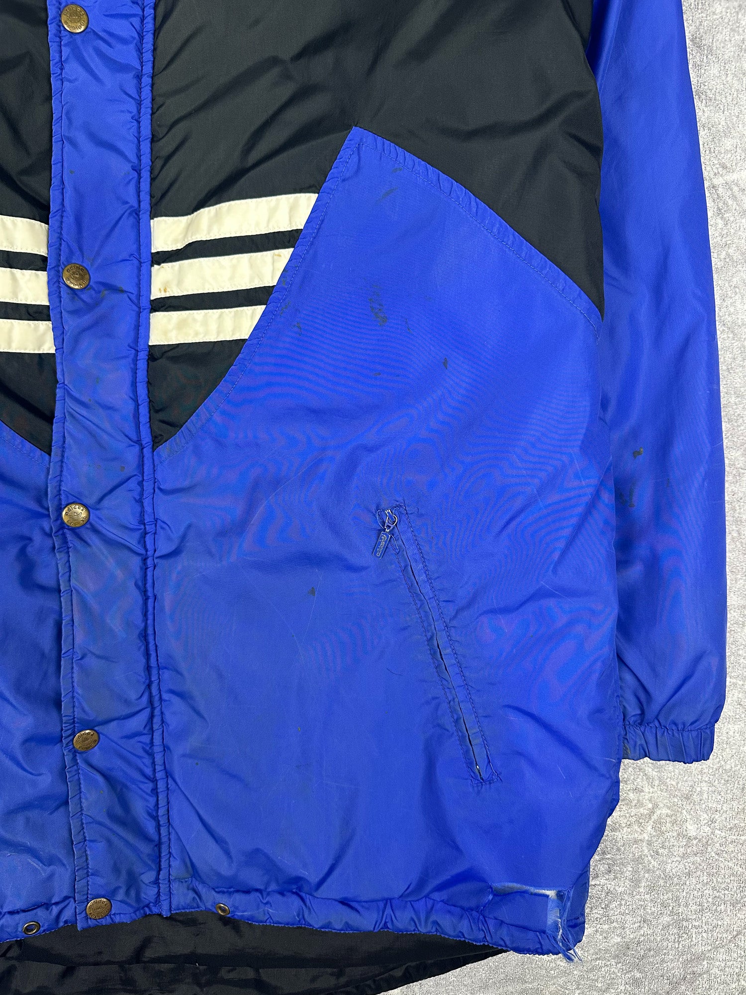 Vintage 90s Adidas Spellout 3 Stripe Trefoil Embroidered Training Parka Jacket (L)