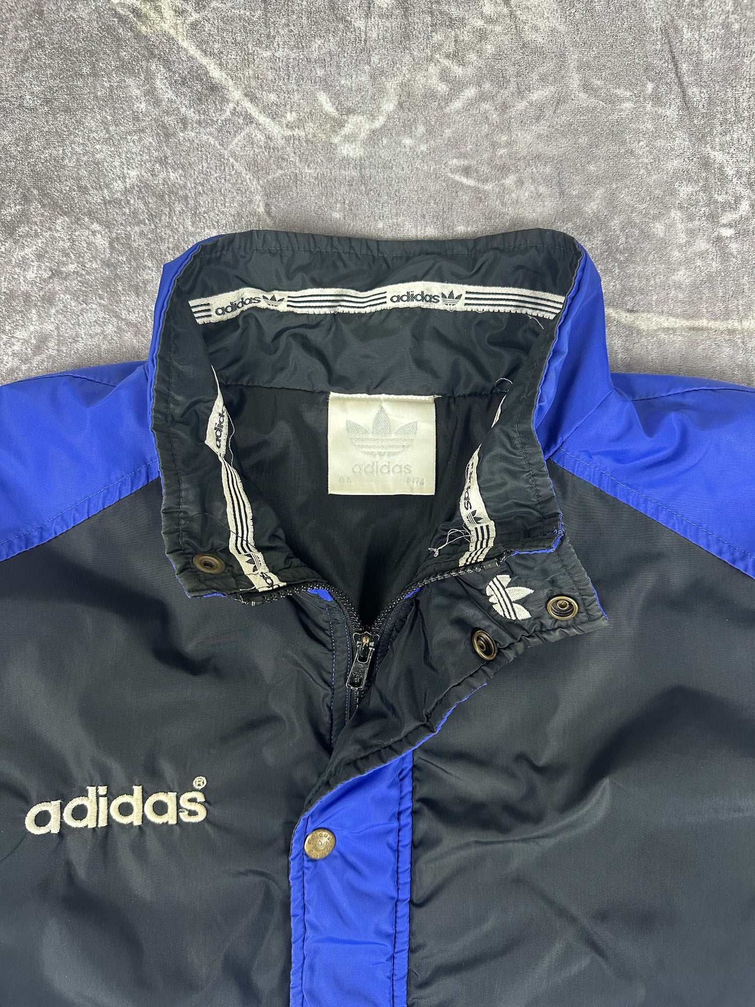 Vintage 90s Adidas Spellout 3 Stripe Trefoil Embroidered Training Parka Jacket (L)