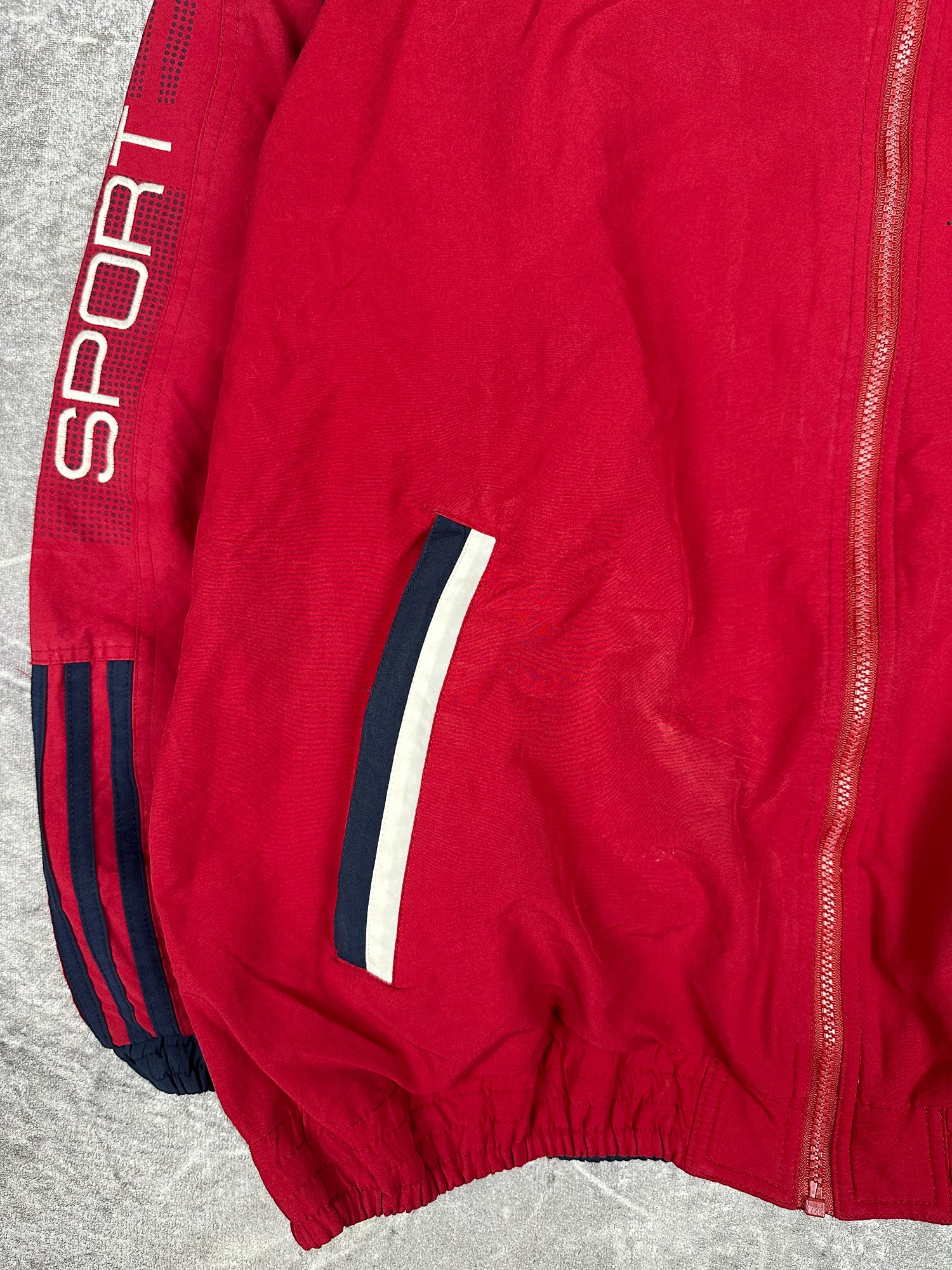 Vintage 90s Adidas Sport Exchange Embroidered Spellout Windbreaker Jacket (XL)