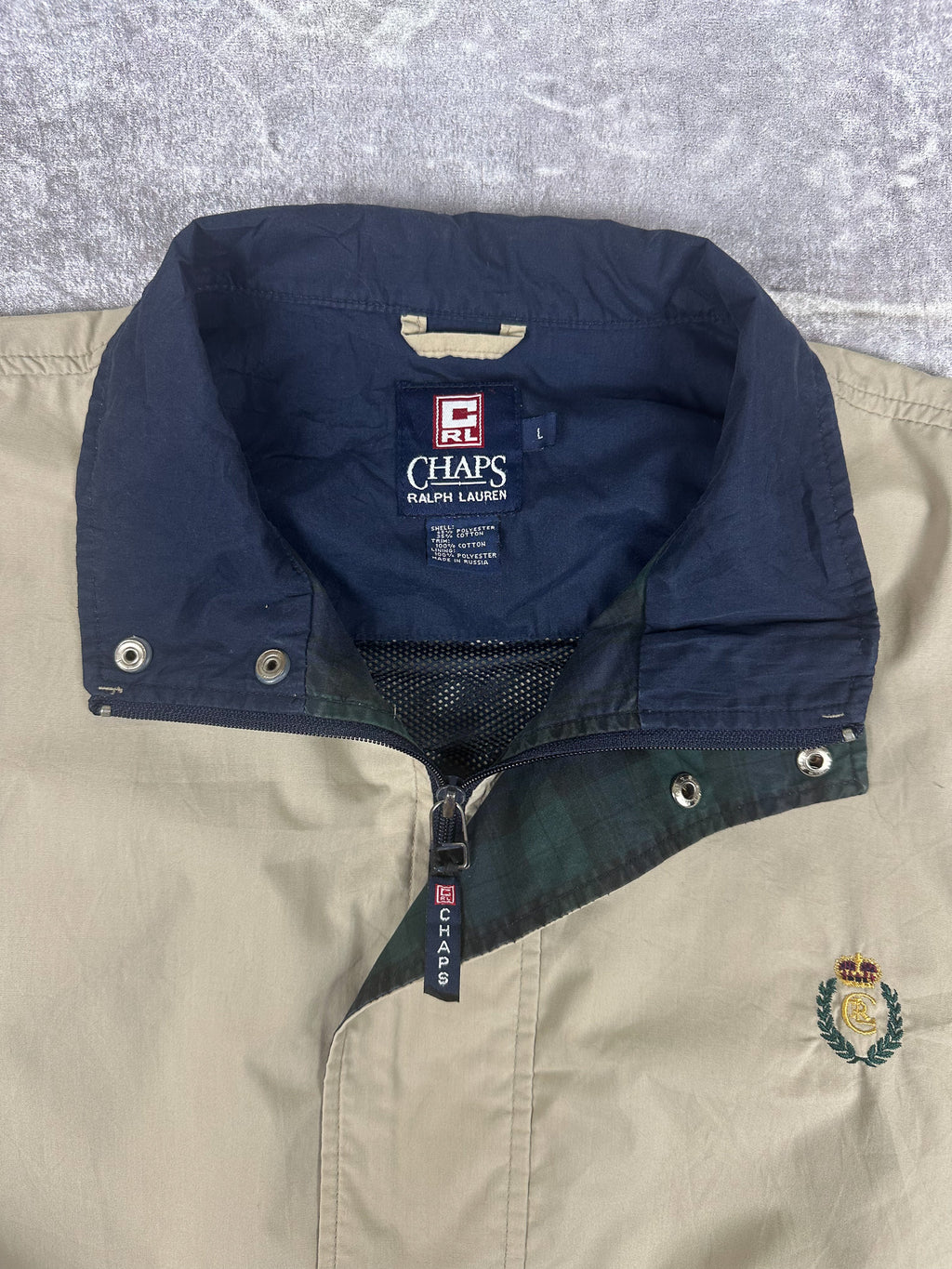Vintage 90s Chaps Ralph Lauren Embroidered Crest Vented Windbreaker Jacket (L)