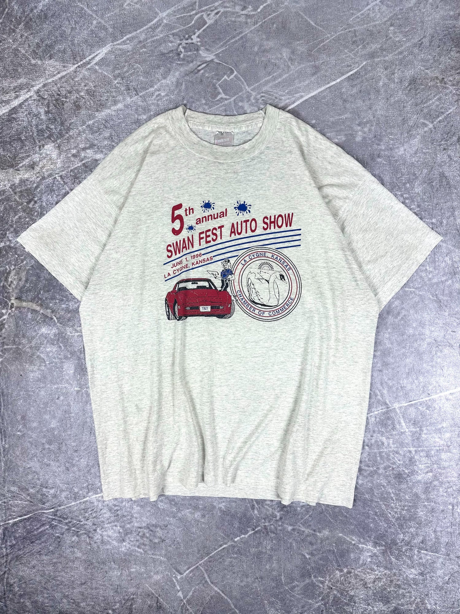 Vintage 90s 5th Annual Swan Fest Auto Show June 1 1996 La Cygne Kansas T-Shirt (XL)