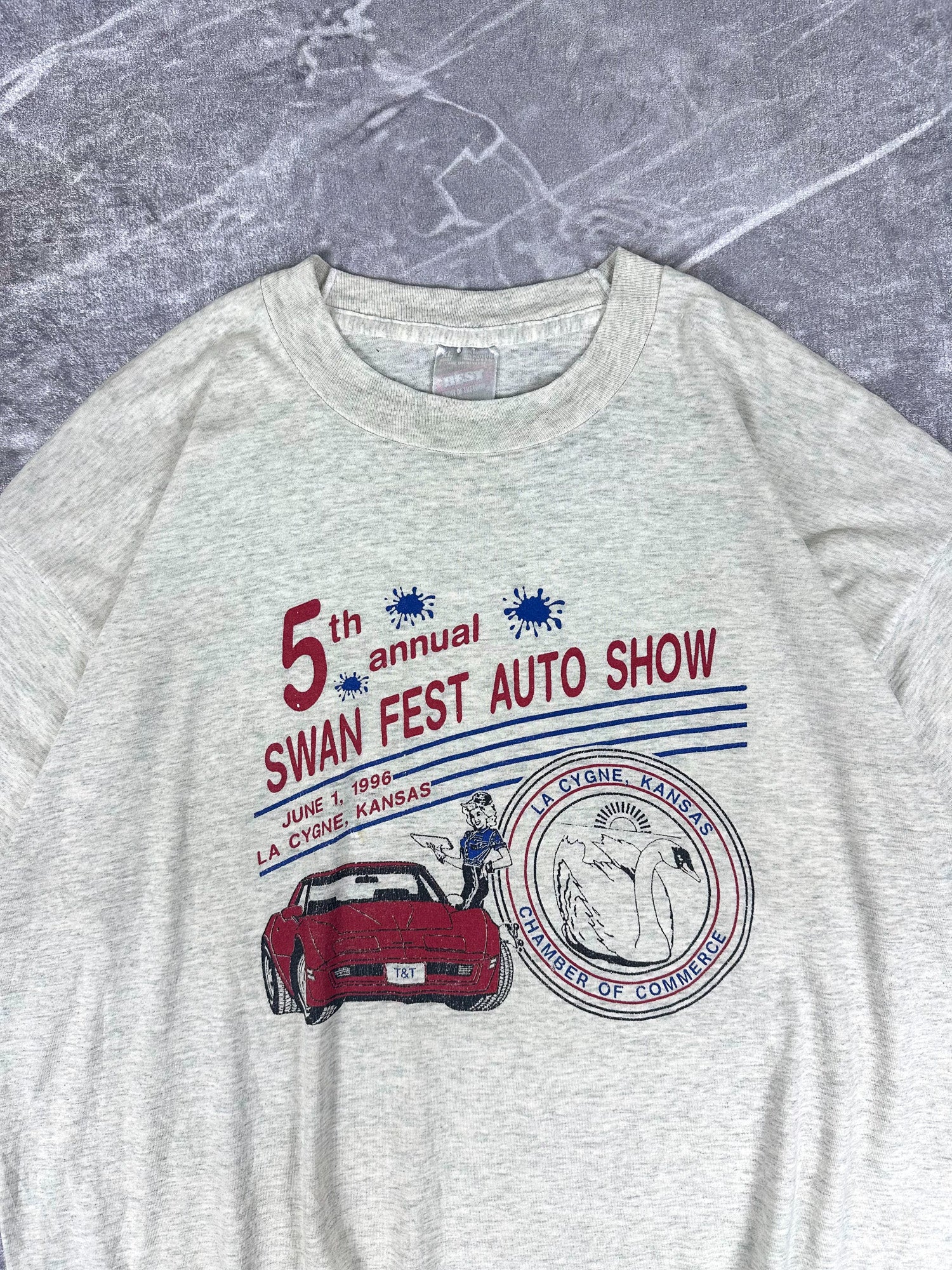 Vintage 90s 5th Annual Swan Fest Auto Show June 1 1996 La Cygne Kansas T-Shirt (XL)