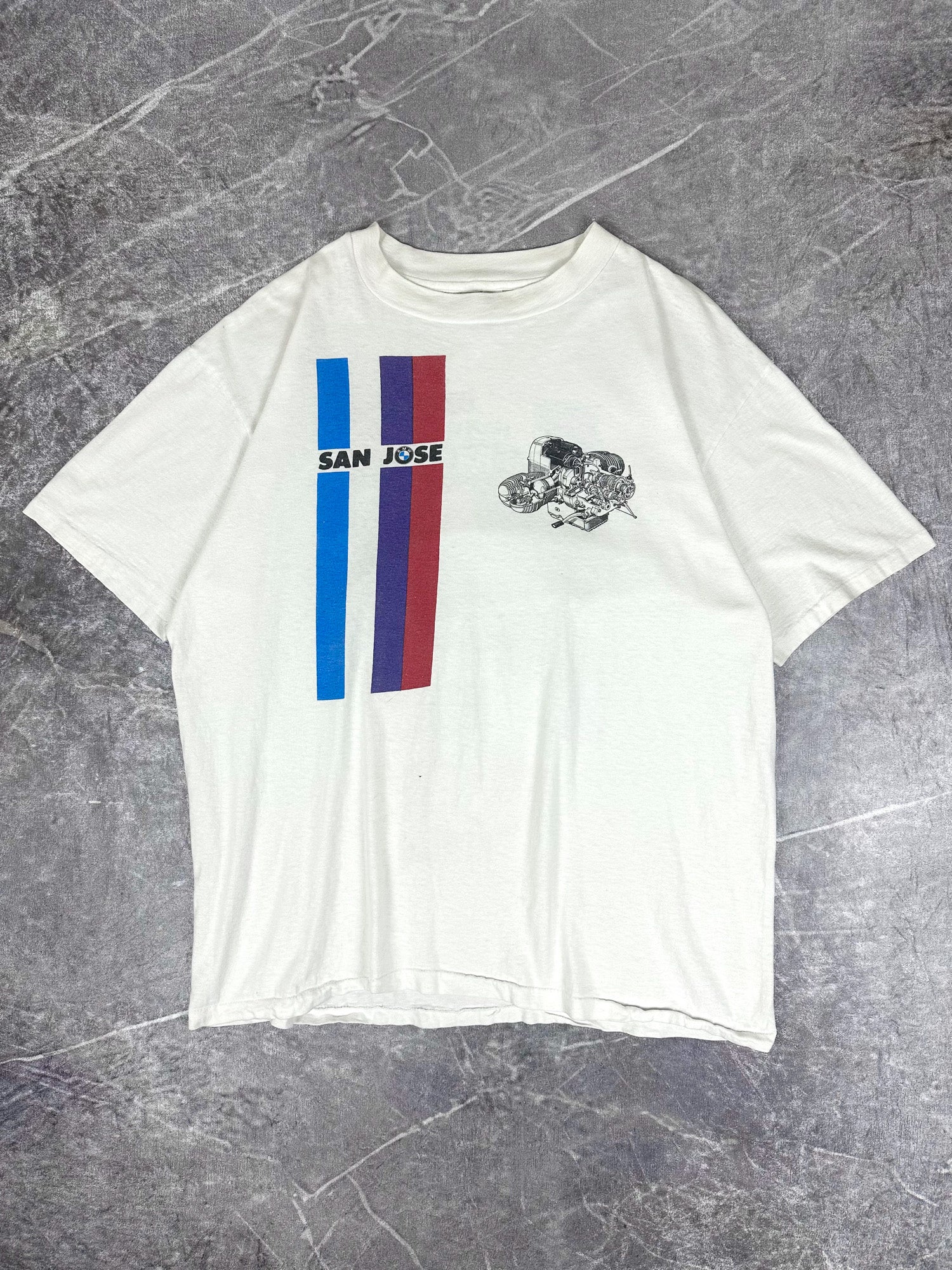 Vintage 80s BMW San Jose California Motorcycle Engine T-Shirt (XL)
