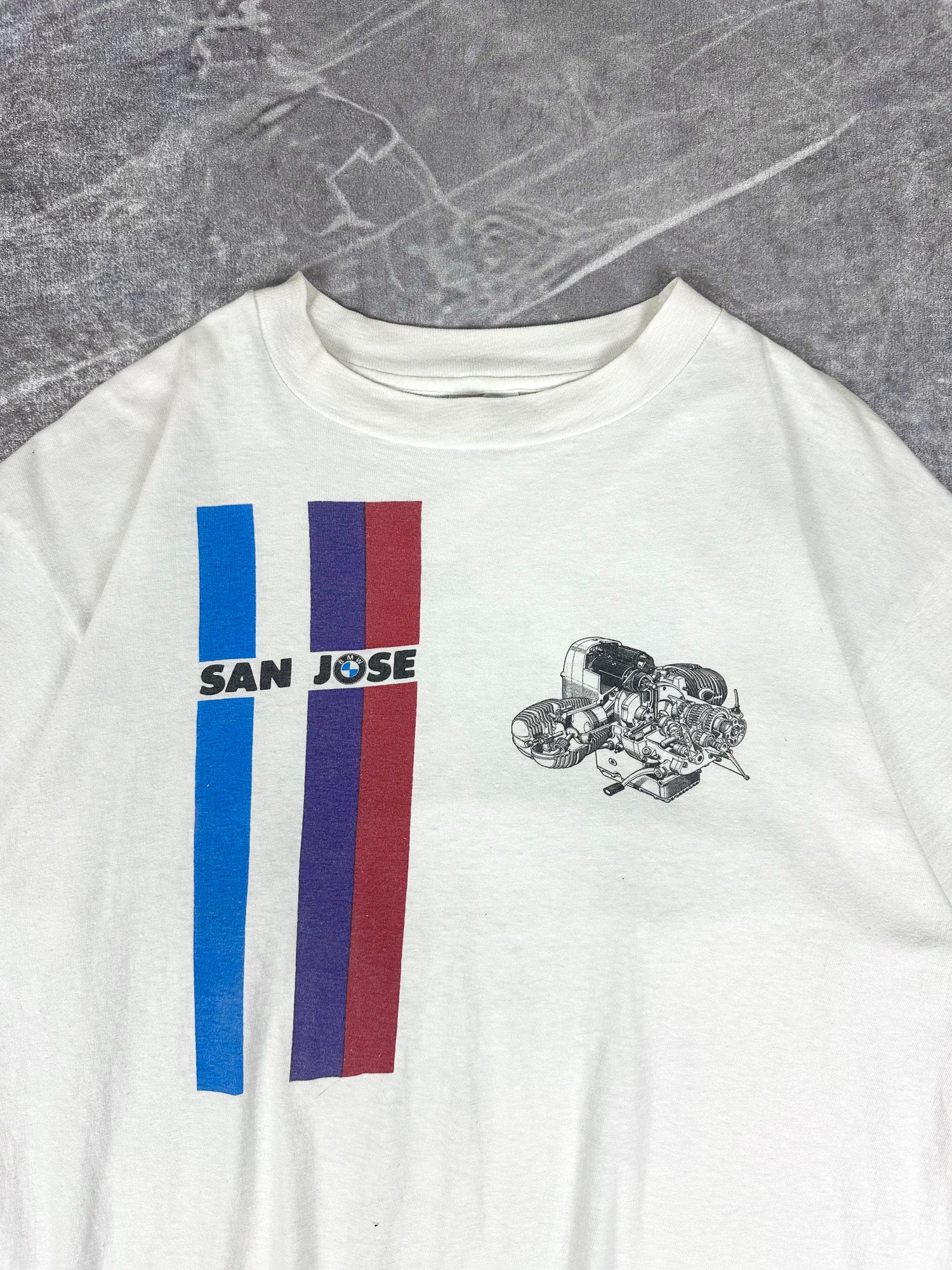 Vintage 80s BMW San Jose California Motorcycle Engine T-Shirt (XL)