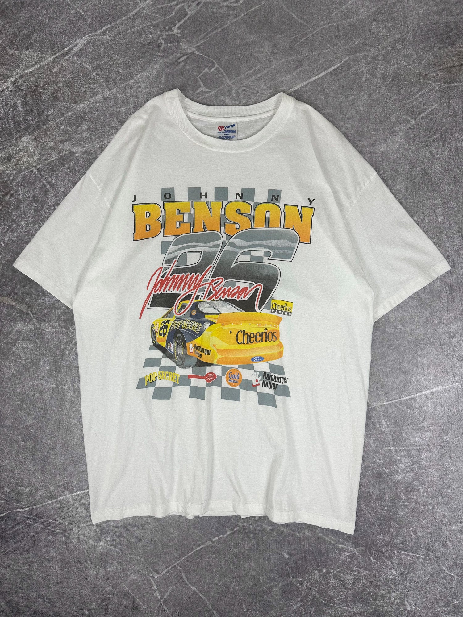 Vintage 90s Johnny Benson 26 Ford Cheerios Racing Nascar T-Shirt (XL)