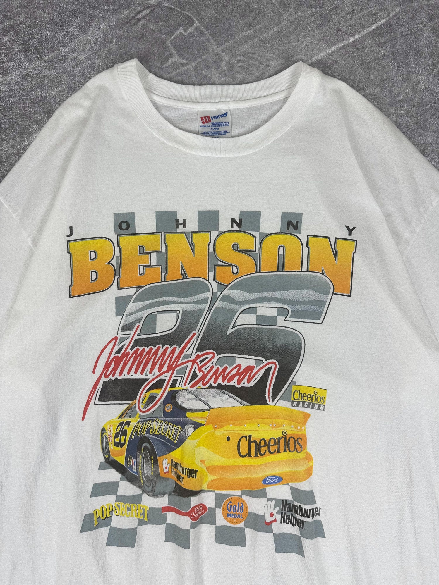 Vintage 90s Johnny Benson 26 Ford Cheerios Racing Nascar T-Shirt (XL)