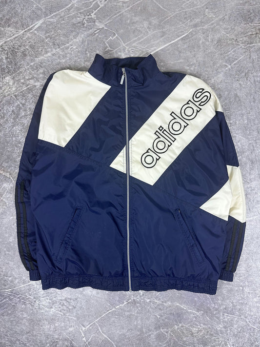 Vintage 90s Adidas Embroidered Spellout 3 Stripe Nylon Windbreaker (L)
