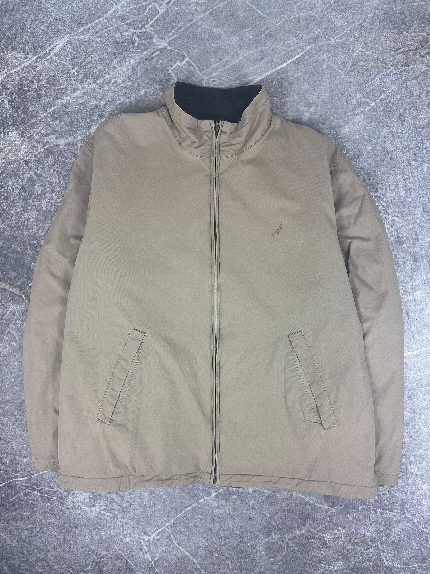 Vintage 00s Nautica Canvas Embroidered Logo Reversible Fleece Jacket (2XL)