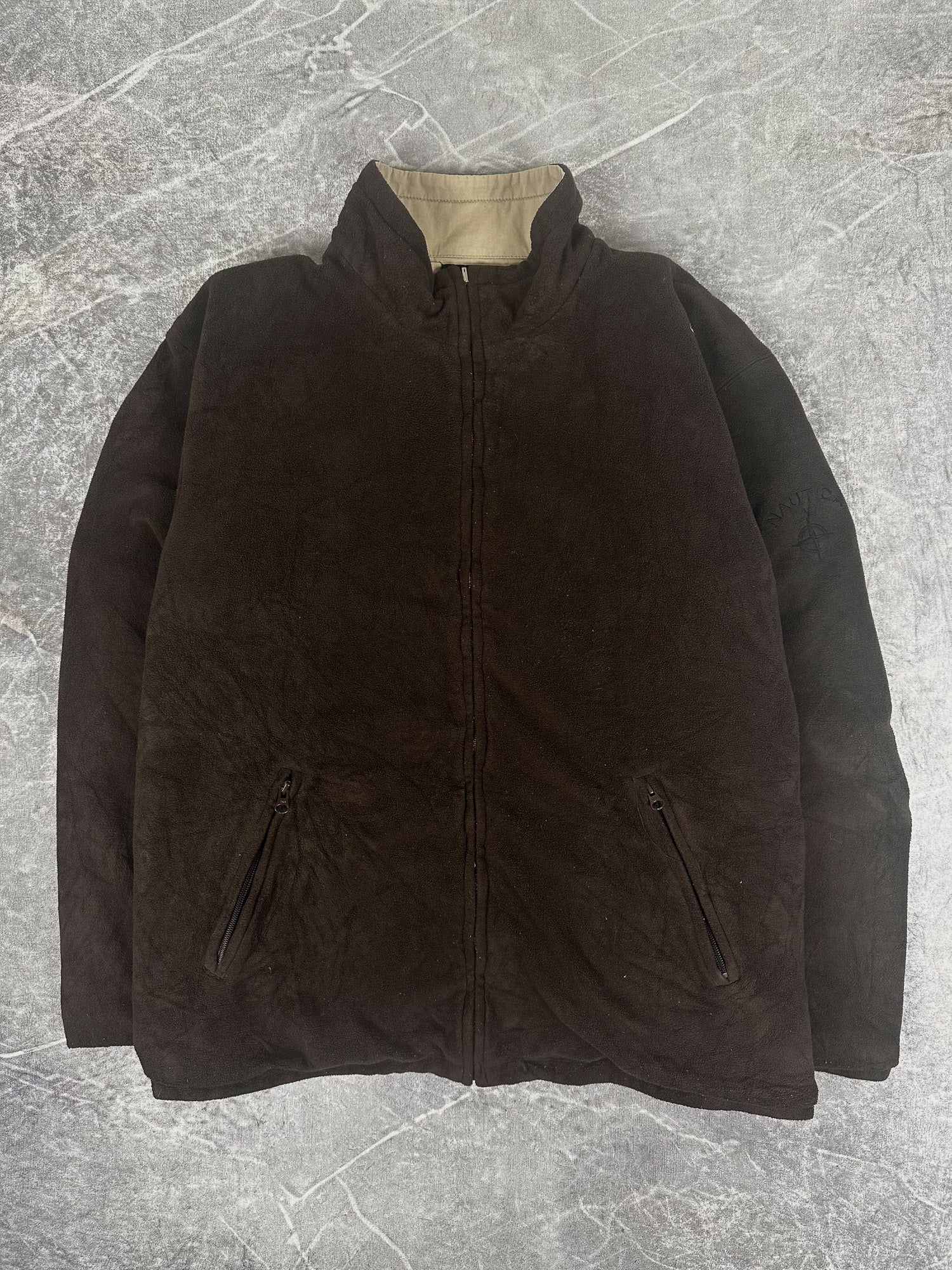 Vintage 00s Nautica Canvas Embroidered Logo Reversible Fleece Jacket (2XL)