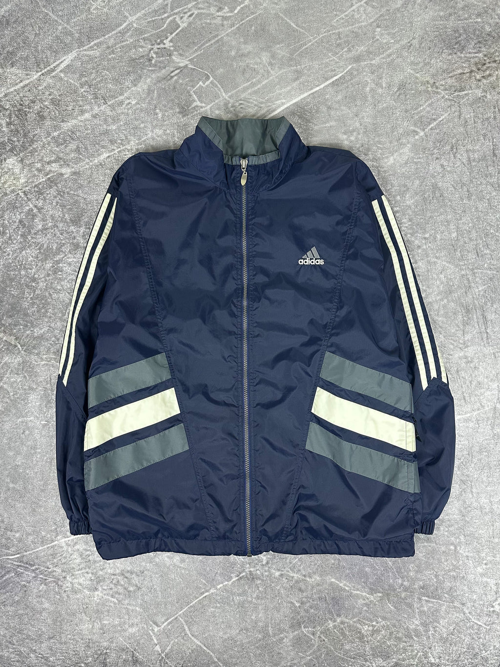 Vintage 90s Adidas 3 Stripe Embroidered Logo Lightweight Windbreaker Jacket (M)