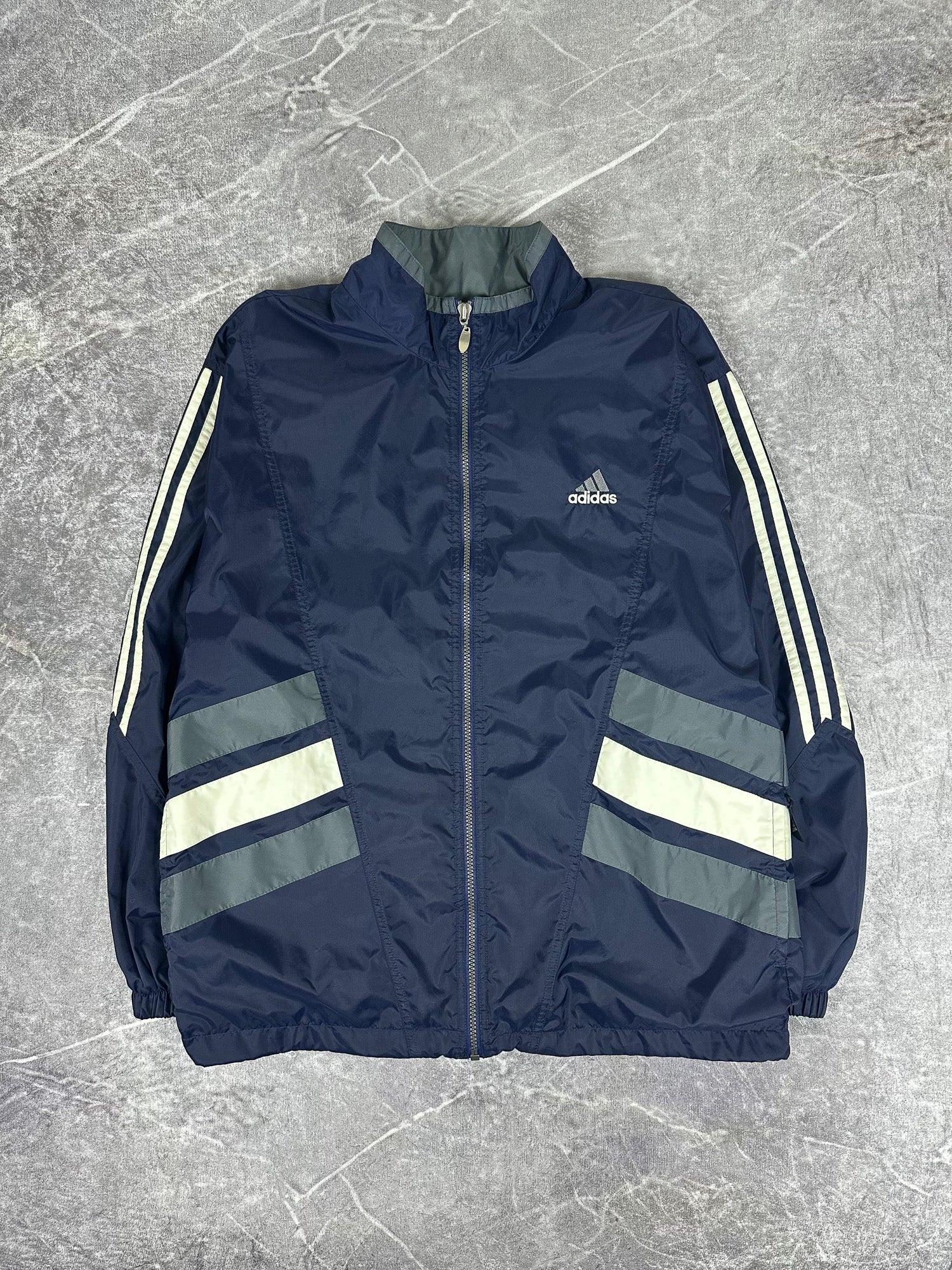 Vintage 90s Adidas 3 Stripe Embroidered Logo Lightweight Windbreaker Jacket (M)
