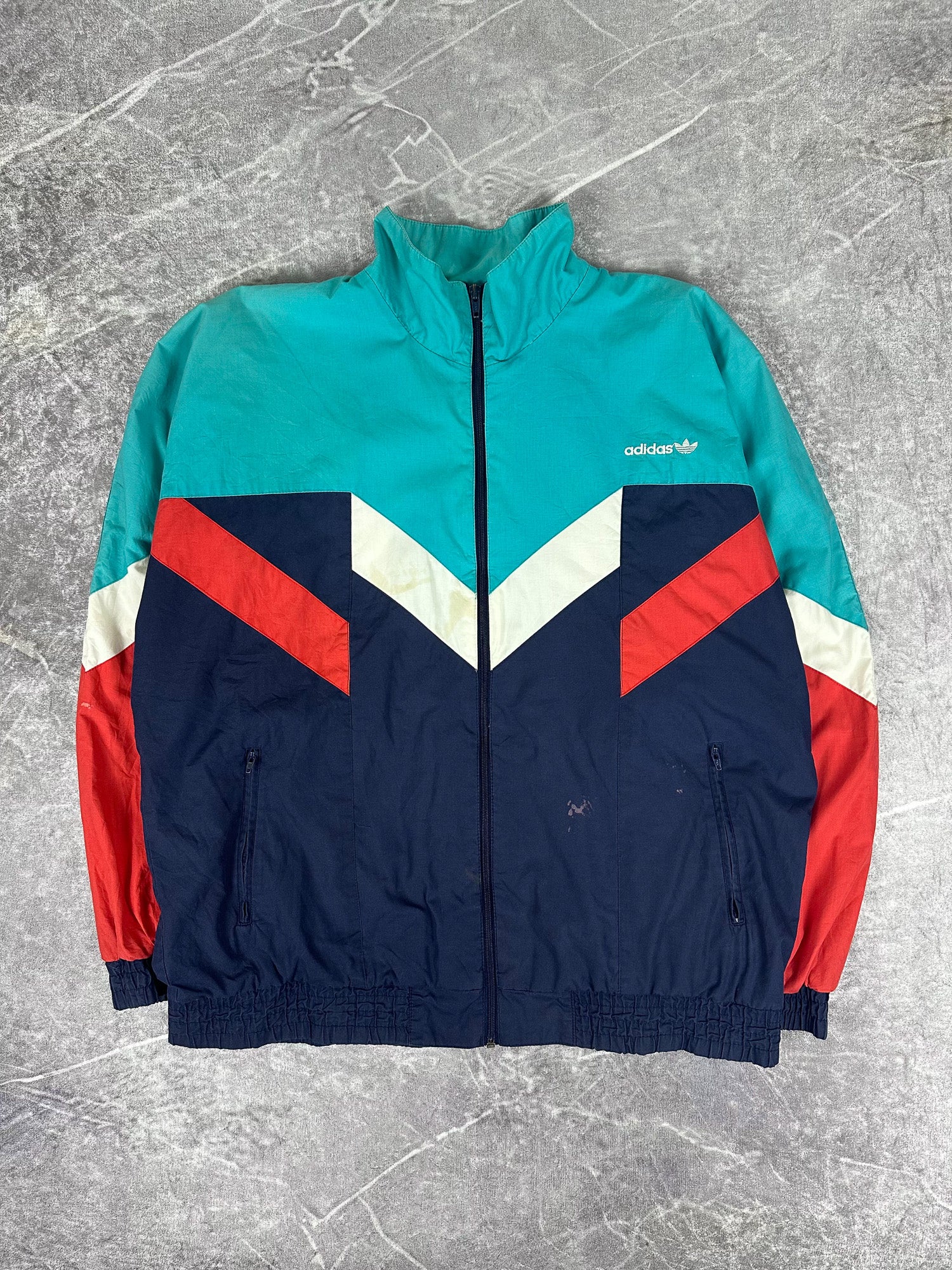 Vintage 90s Adidas Colour Block Embroidered Spellout Windbreaker Jacket (L)