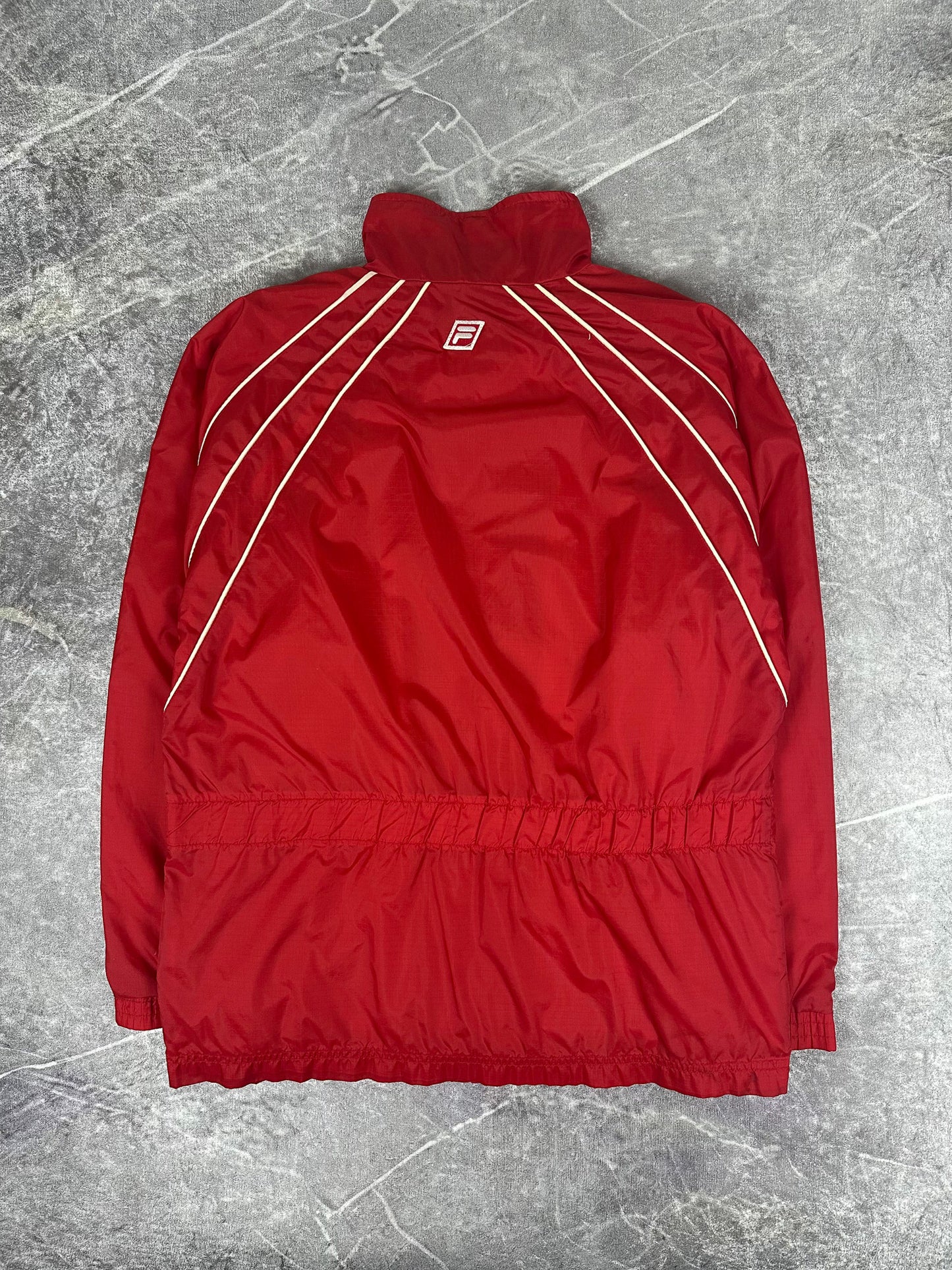 Vintage 90s Fila Embroidered Spellout Piped Windbreaker Jacket (L)