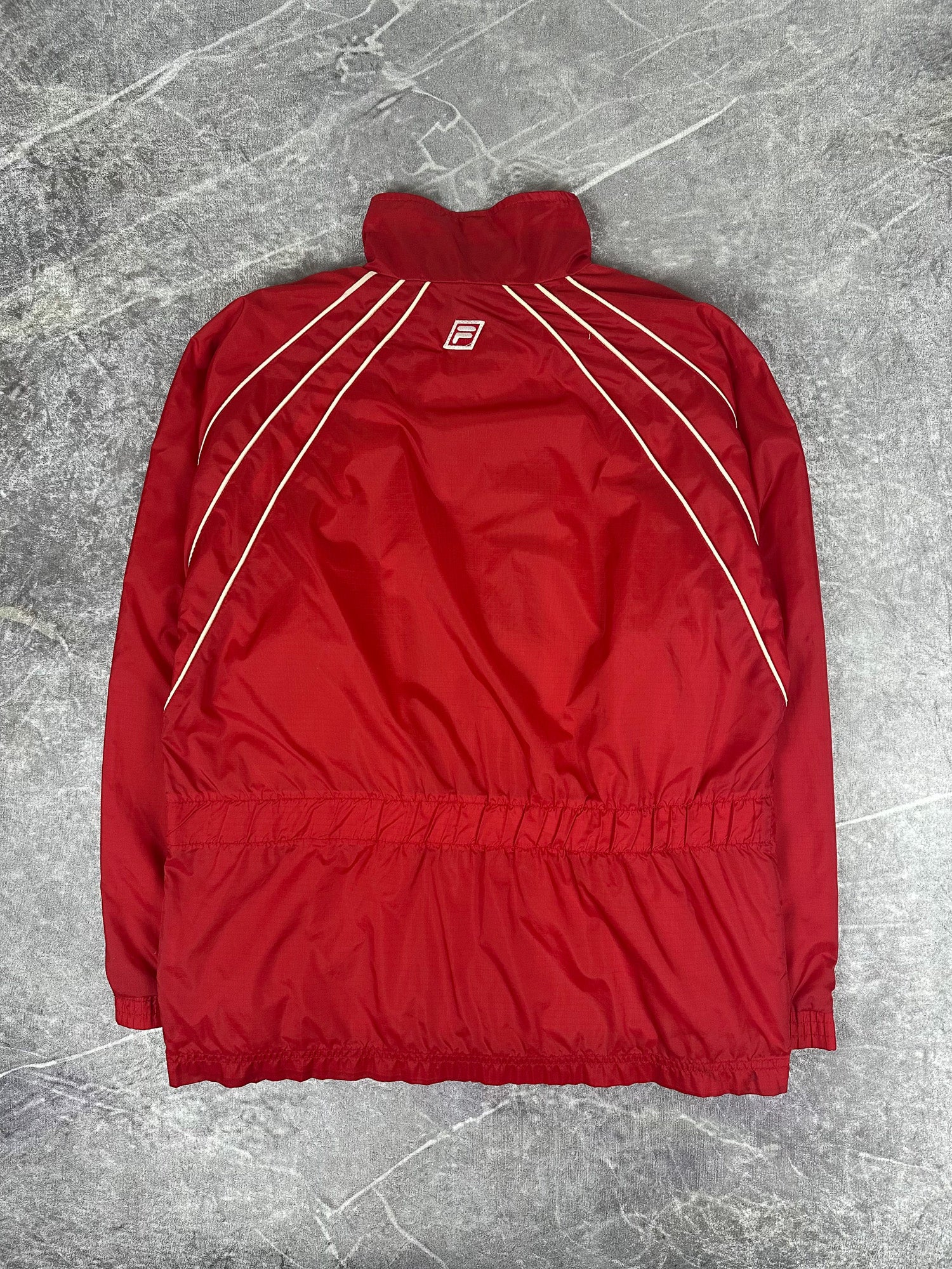 Vintage 90s Fila Embroidered Spellout Piped Windbreaker Jacket (L)