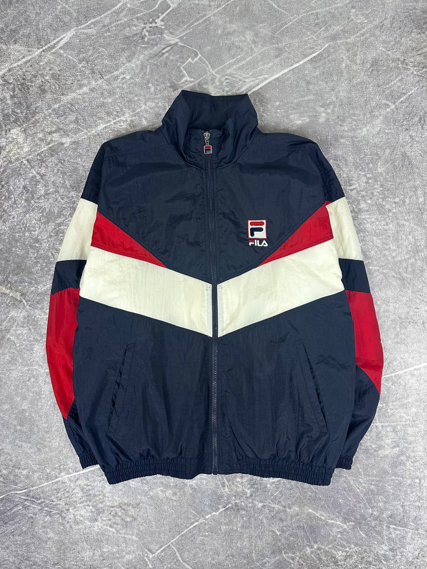 Vintage 90s Fila Embroidered Logo Spellout Colour Block Windbreaker Jacket (S)