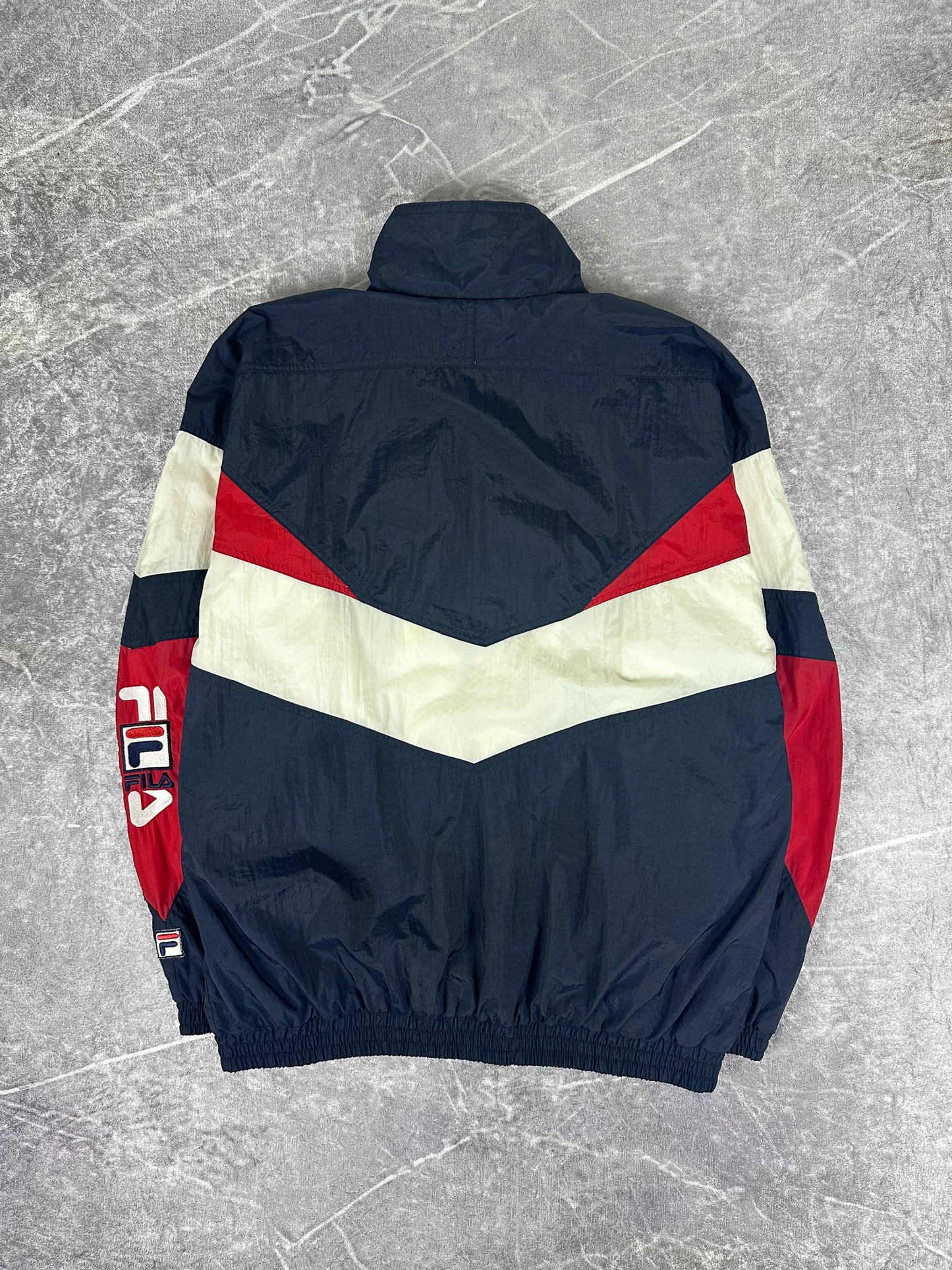 Vintage 90s Fila Embroidered Logo Spellout Colour Block Windbreaker Jacket (S)