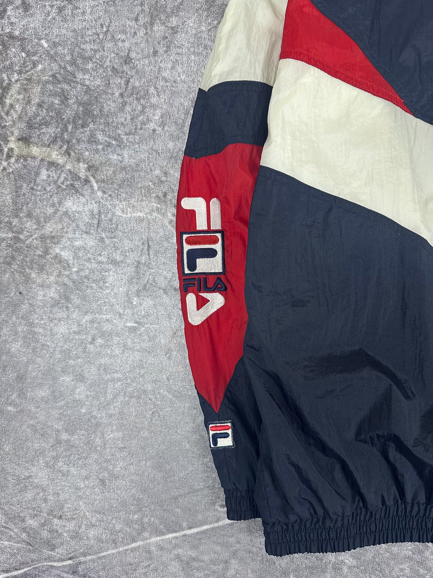 Vintage 90s Fila Embroidered Logo Spellout Colour Block Windbreaker Jacket (S)