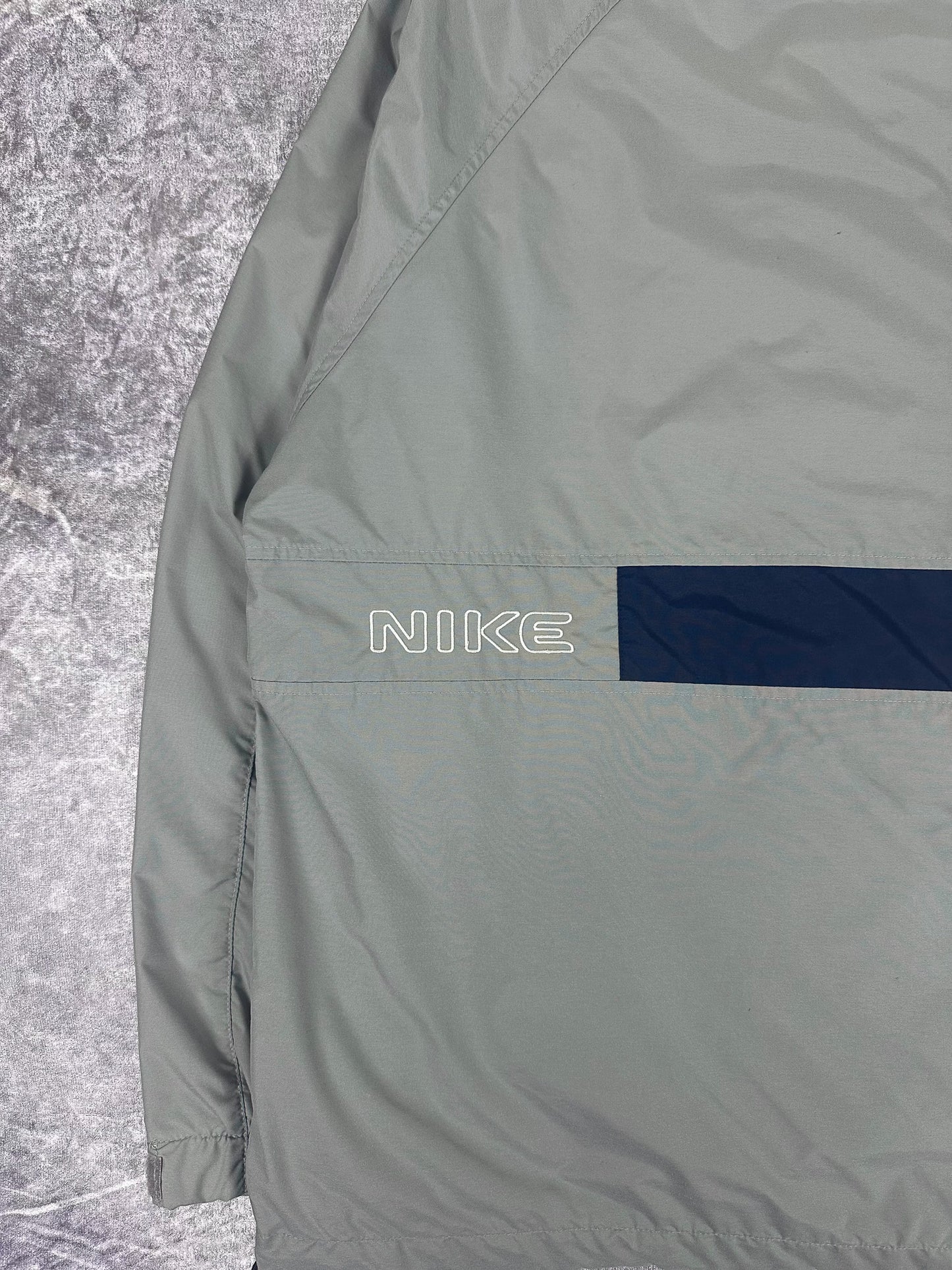 Vintage 00s Nike Horizontal Stripe Embroidered Swoosh Spellout Windbreaker Jacket (M)