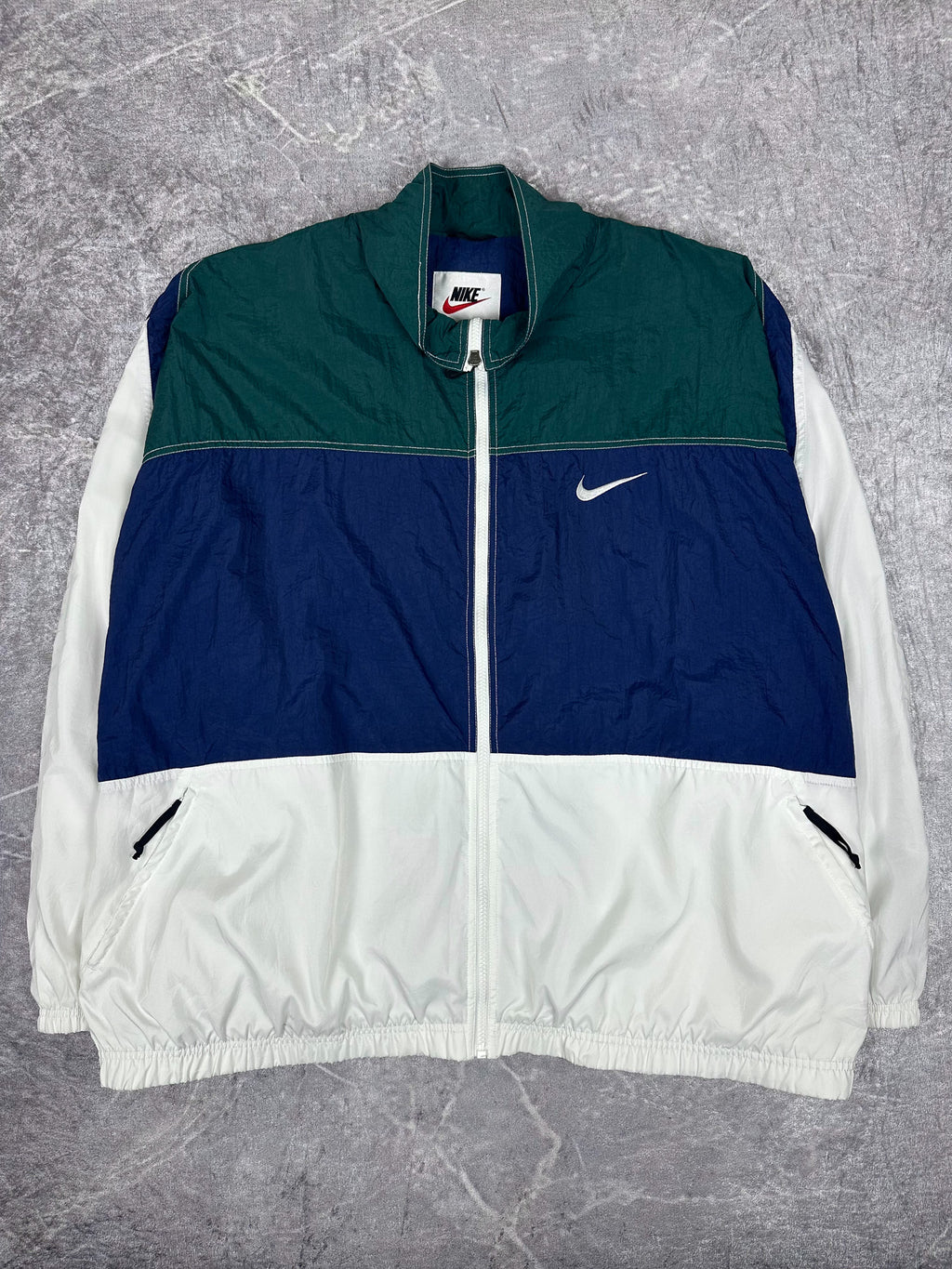 Vintage 90s Nike Horizontal Colour Block Embroidered Swoosh Jacket (3XL)