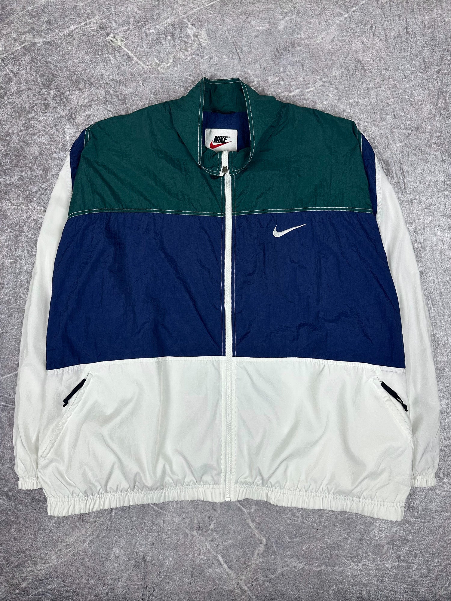 Vintage 90s Nike Horizontal Colour Block Embroidered Swoosh Jacket (3XL)
