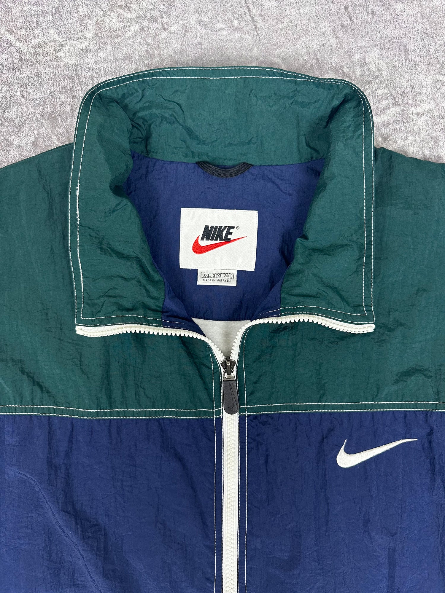 Vintage 90s Nike Horizontal Colour Block Embroidered Swoosh Jacket (3XL)
