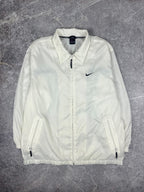 Vintage 90s Nike Small Swoosh Horizontal Stripe Spellout Windbreaker Jacket (L)