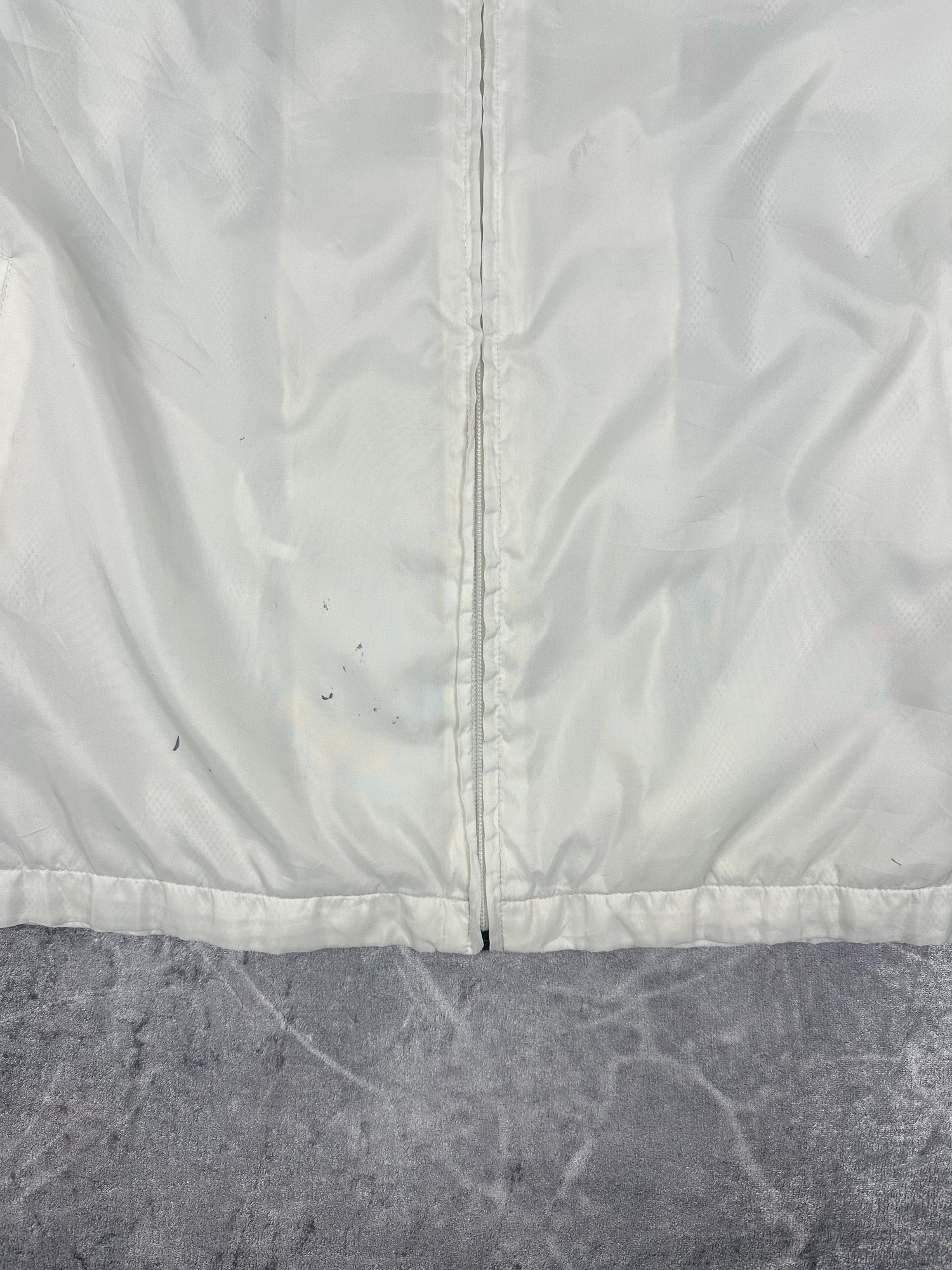 Vintage 90s Nike Small Swoosh Horizontal Stripe Spellout Windbreaker Jacket (L)