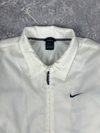 Vintage 90s Nike Small Swoosh Horizontal Stripe Spellout Windbreaker Jacket (L)