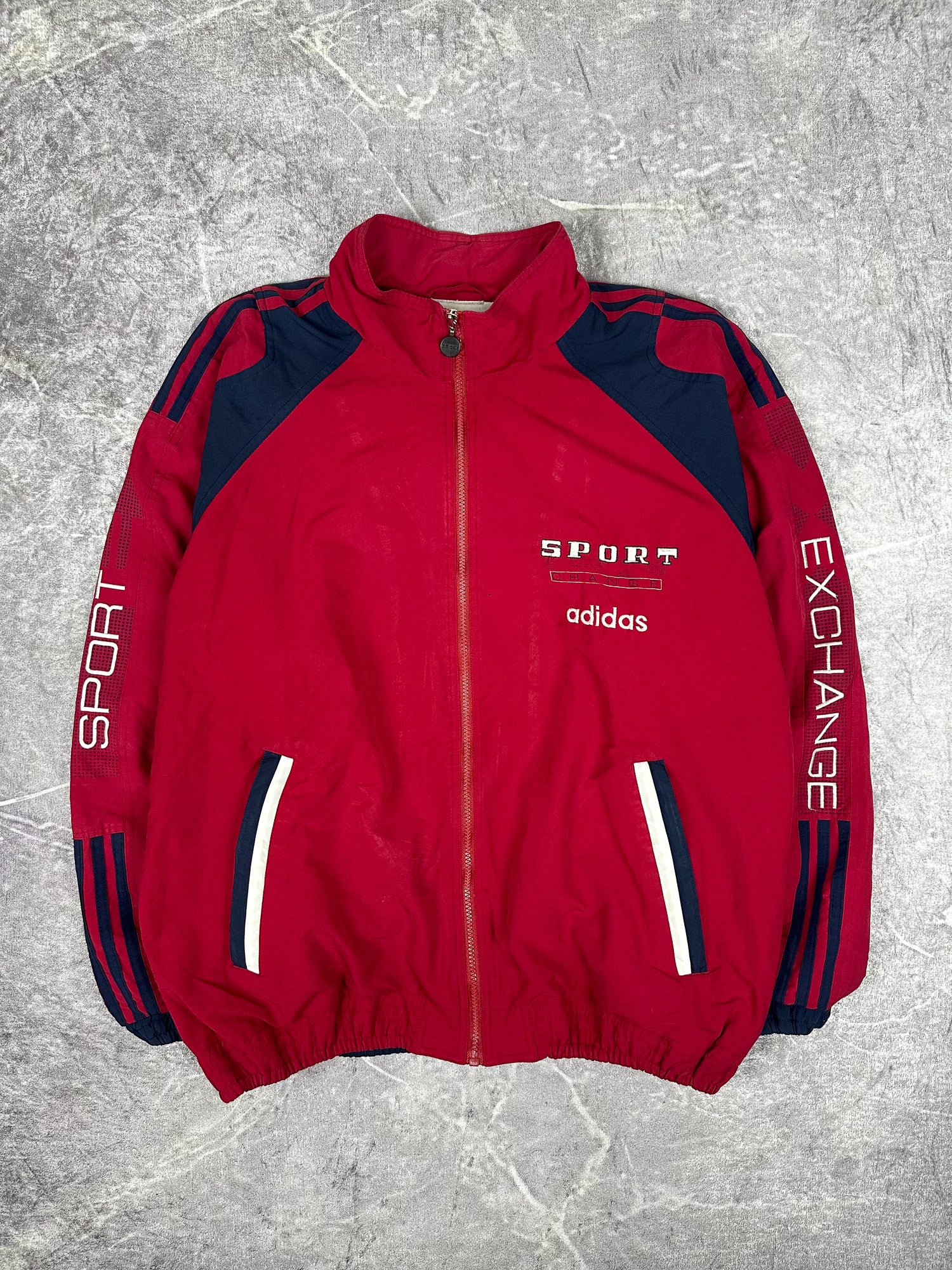 Vintage 90s Adidas Sport Exchange Embroidered Spellout Windbreaker Jacket (XL)