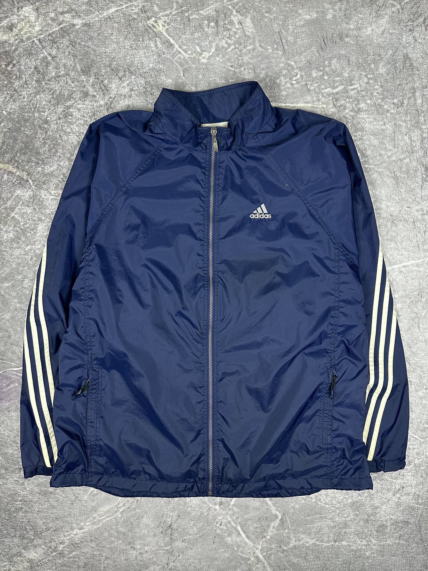 Vintage 90s Adidas Wrap Around 3 Stripe Lightweight Windbreaker Jacket (2XL)