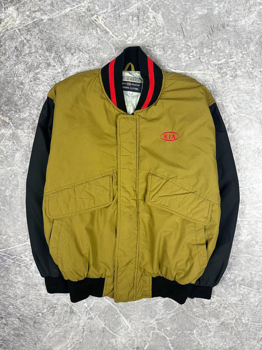 Vintage 90s Kia Embroidered Badge Colour Block Bomber Jacket (L)