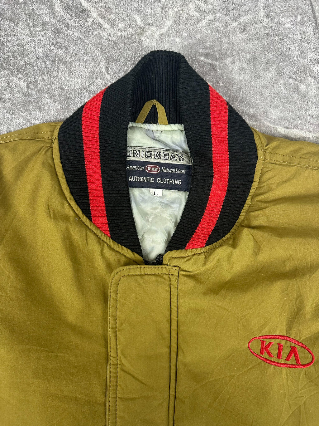 Vintage 90s Kia Embroidered Badge Colour Block Bomber Jacket (L)