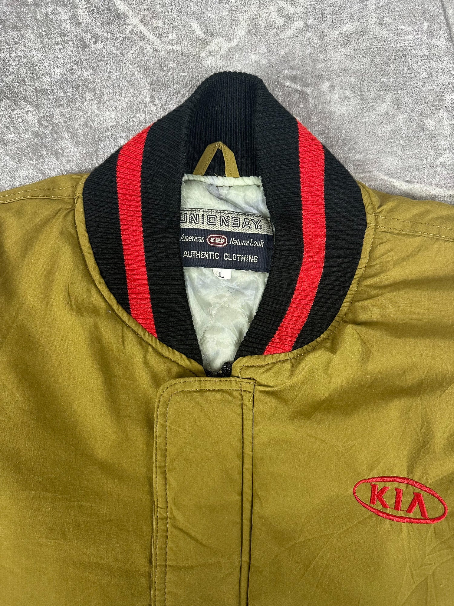 Vintage 90s Kia Embroidered Badge Colour Block Bomber Jacket (L)
