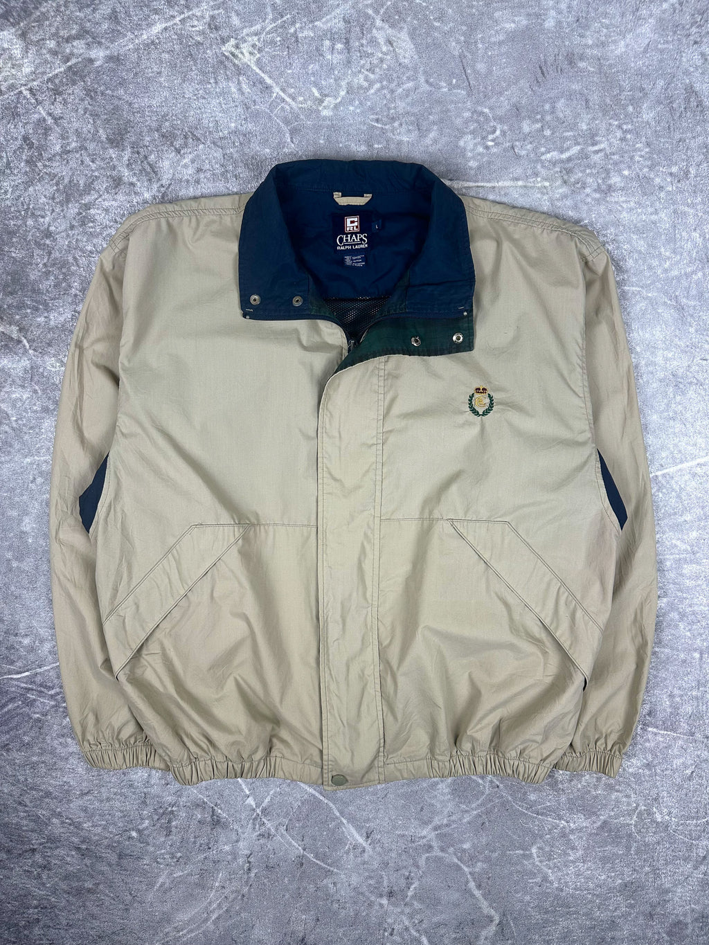 Vintage 90s Chaps Ralph Lauren Embroidered Crest Vented Windbreaker Jacket (L)