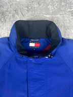 Vintage 90s Tommy Hilfiger Embroidered Collar Spellout Flag Patch Windbreaker Jacket (L)